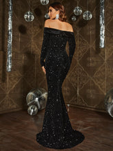 Off Shoulder Mermaid Hem Sequin Prom Dress